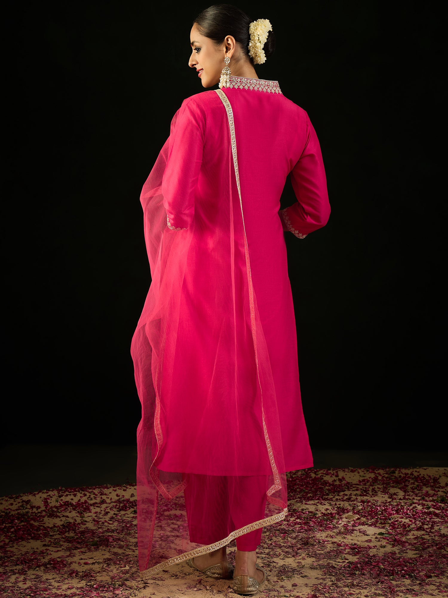 Indo Era Magenta Embroidered Straight Kurta Trousers With Dupatta set - Distacart