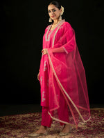 Thumbnail for Indo Era Magenta Embroidered Straight Kurta Trousers With Dupatta set - Distacart