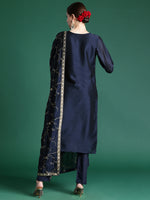 Thumbnail for Indo Era Blue Embroidered Straight Kurta Trousers With Dupatta set - Distacart