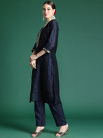 Thumbnail for Indo Era Blue Embroidered Straight Kurta Trousers With Dupatta set - Distacart