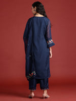 Thumbnail for Indo Era Navy Blue Embroidered Straight Kurta Trousers With Dupatta set - Distacart