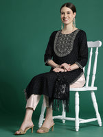 Thumbnail for Indo Era Black Embroidered Straight Kurta - Distacart