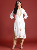 Thumbnail for Indo Era White Embroidered Straight Kurta - Distacart