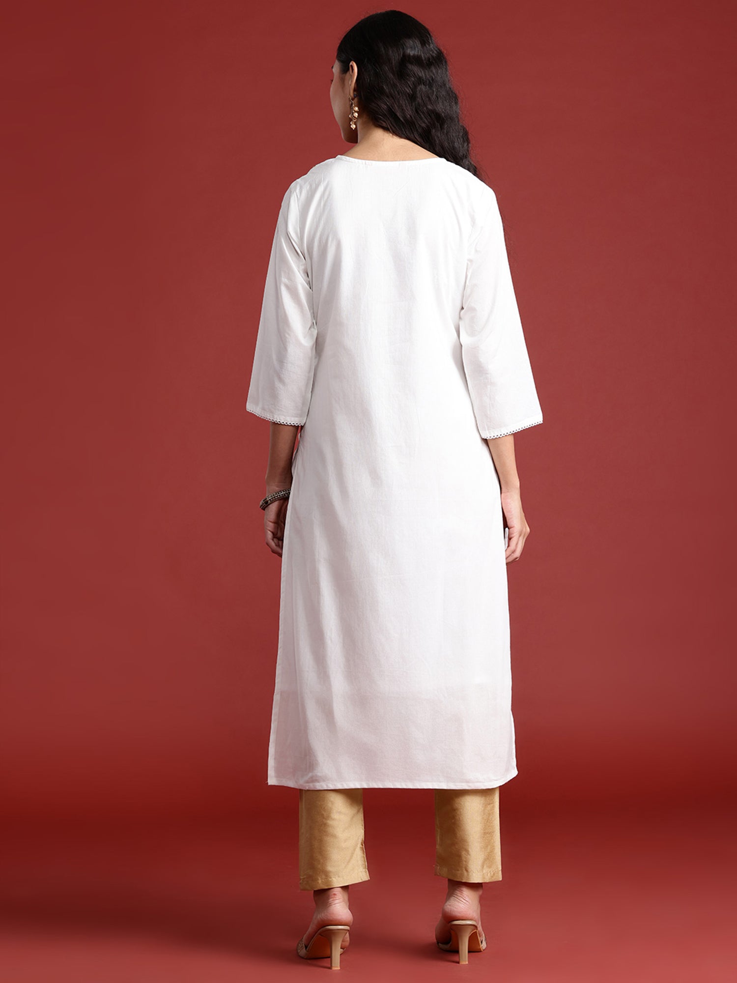 Indo Era White Embroidered Straight Kurta - Distacart