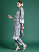 Thumbnail for Indo Era Blue Printed Straight Kurta Trousers set - Distacart