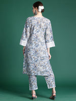 Thumbnail for Indo Era Blue Printed Straight Kurta Trousers set - Distacart