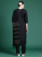 Thumbnail for Indo Era Black Self Design Straight Kurta Trousers With Dupatta set - Distacart