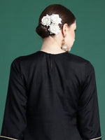 Thumbnail for Indo Era Black Self Design Straight Kurta Trousers With Dupatta set - Distacart