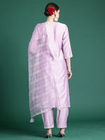 Thumbnail for Indo Era Lavender Embroidered Straight Kurta Trousers set - Distacart