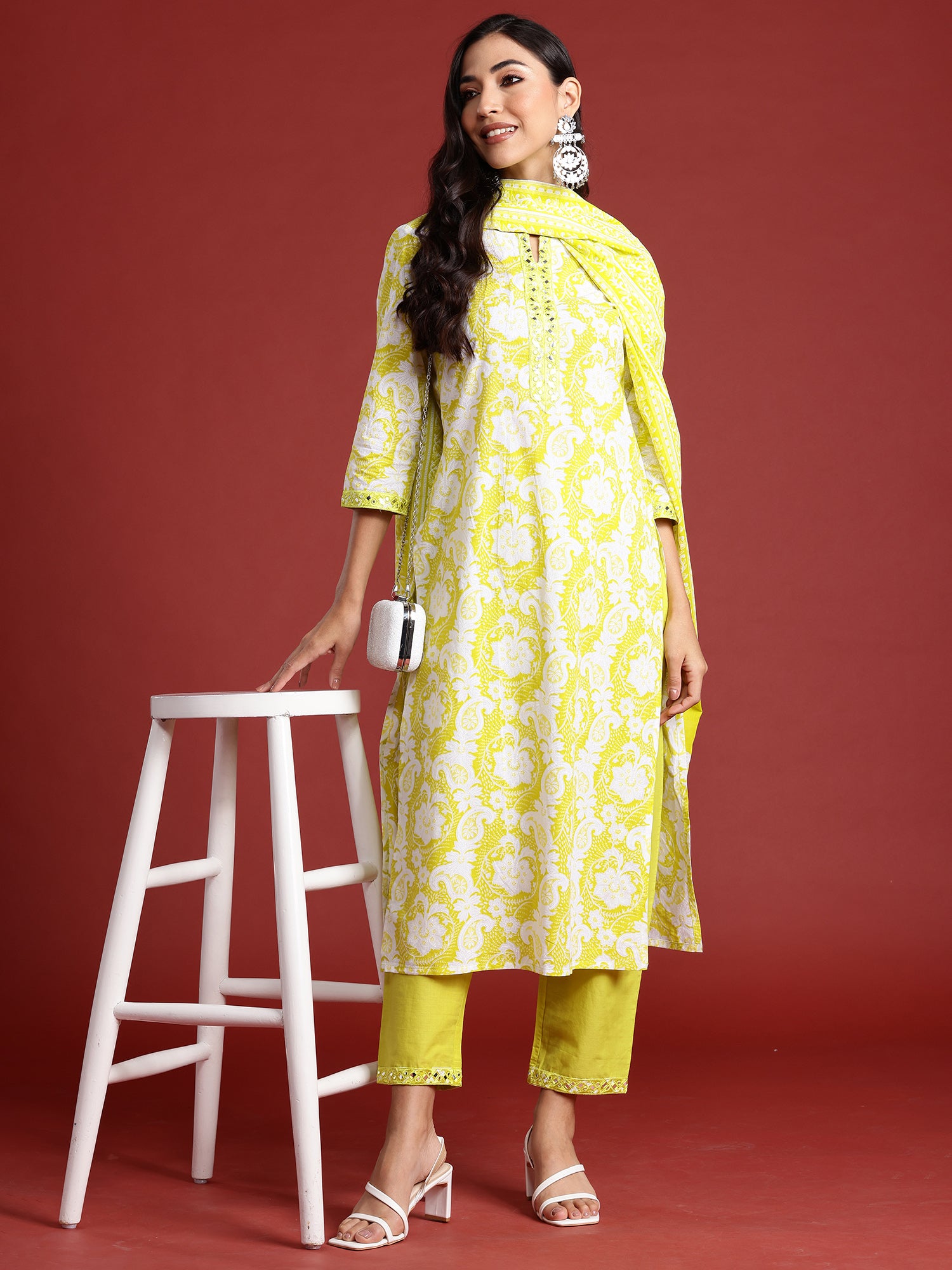 Indo Era Green Printed Straight Kurta Trousers With Dupatta set - Distacart