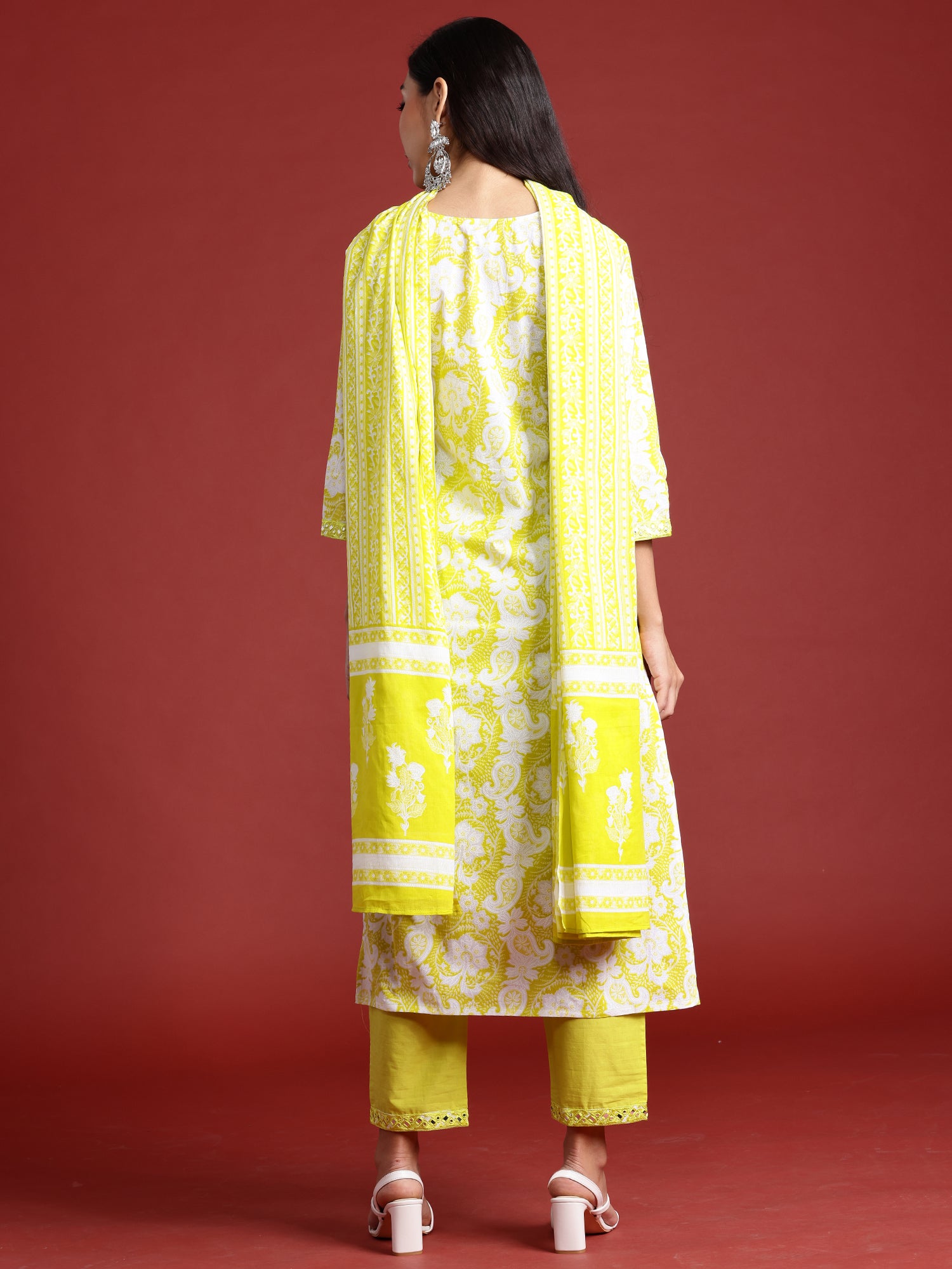 Indo Era Green Printed Straight Kurta Trousers With Dupatta set - Distacart