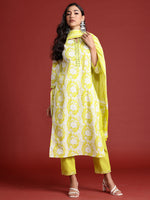 Thumbnail for Indo Era Green Printed Straight Kurta Trousers With Dupatta set - Distacart