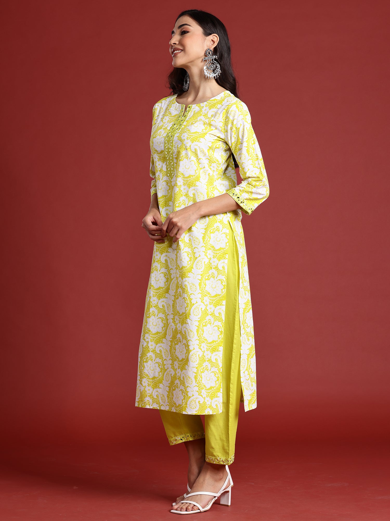 Indo Era Green Printed Straight Kurta Trousers With Dupatta set - Distacart