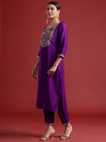 Thumbnail for Indo Era Purple Embroidered Straight Kurta Trousers With Dupatta set - Distacart