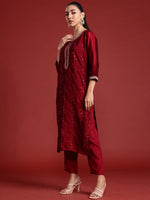 Thumbnail for Indo Era Maroon Embroidered Straight Kurta Trousers With Dupatta set - Distacart