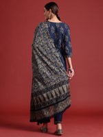 Thumbnail for Indo Era Blue Printed Straight Kurta Trousers With Dupatta set - Distacart