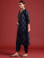 Thumbnail for Indo Era Blue Printed Straight Kurta Trousers With Dupatta set - Distacart