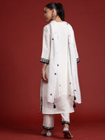 Thumbnail for Indo Era White Embroidered Straight Kurta Trousers With Dupatta Set - Distacart