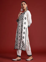 Thumbnail for Indo Era White Embroidered Straight Kurta Trousers With Dupatta Set - Distacart