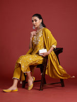 Thumbnail for Indo Era Yellow Embroidered Straight Kurta Trousers With Dupatta Set - Distacart