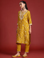 Thumbnail for Indo Era Yellow Embroidered Straight Kurta Trousers With Dupatta Set - Distacart