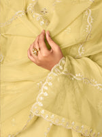 Thumbnail for Indo Era Yellow Straight Embroidered Kurta Trousers With Dupatta Set - Distacart