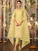 Thumbnail for Indo Era Yellow Straight Embroidered Kurta Trousers With Dupatta Set - Distacart
