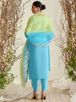 Thumbnail for Indo Era Blue Straight Embroidered Kurta Trousers With Dupatta Set - Distacart