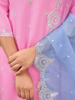 Thumbnail for Indo Era Pink Straight Embroidered Kurta Trousers With Dupatta Set - Distacart