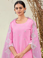 Thumbnail for Indo Era Pink Straight Embroidered Kurta Trousers With Dupatta Set - Distacart