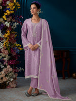 Thumbnail for Indo Era Lavender Straight Embroidered Kurta Trousers With Dupatta Set - Distacart