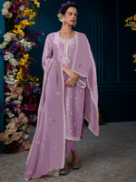 Thumbnail for Indo Era Lavender Straight Embroidered Kurta Trousers With Dupatta Set - Distacart
