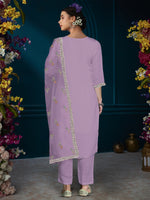 Thumbnail for Indo Era Lavender Straight Embroidered Kurta Trousers With Dupatta Set - Distacart