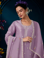 Thumbnail for Indo Era Lavender Straight Embroidered Kurta Trousers With Dupatta Set - Distacart