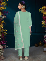 Thumbnail for Indo Era Green Straight Embroidered Kurta Trousers With Dupatta Set - Distacart