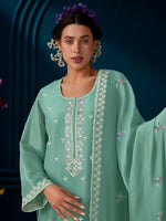 Thumbnail for Indo Era Green Straight Embroidered Kurta Trousers With Dupatta Set - Distacart