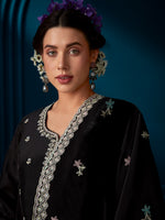 Thumbnail for Indo Era Black Straight Embroidered Kurta Trousers With Dupatta Set - Distacart
