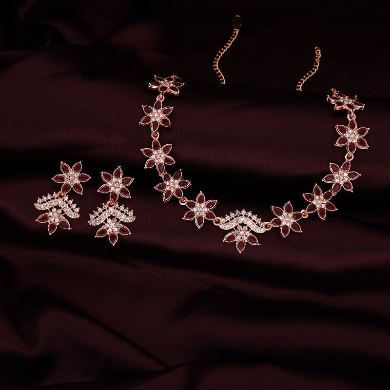 Tehzeeb Creations Maroon Colour Star Design Stone Studded Necklace With Earrings - Distacart