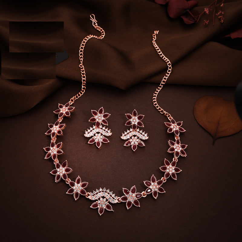 Tehzeeb Creations Maroon Colour Star Design Stone Studded Necklace With Earrings - Distacart