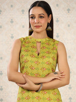 Thumbnail for Ode by House of Pataudi Green Floral Printed Keyhole Neck Straight Kurta - Distacart