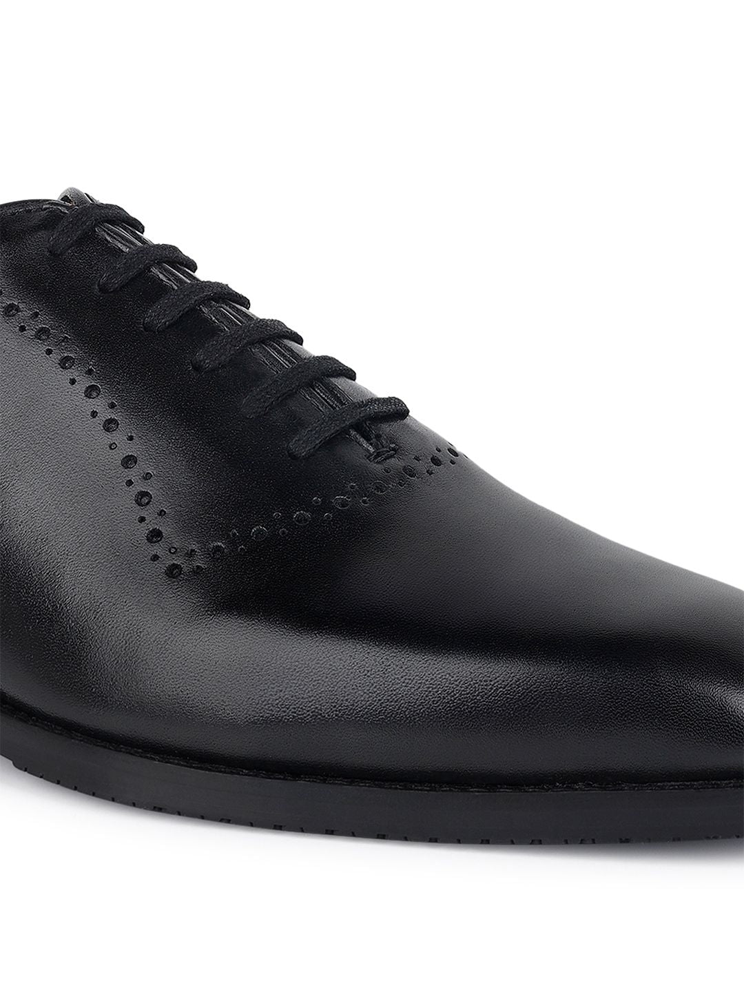 LOUIS STITCH Men Jet Black Egyptian Crust Leather Wholecut Derby Shoes