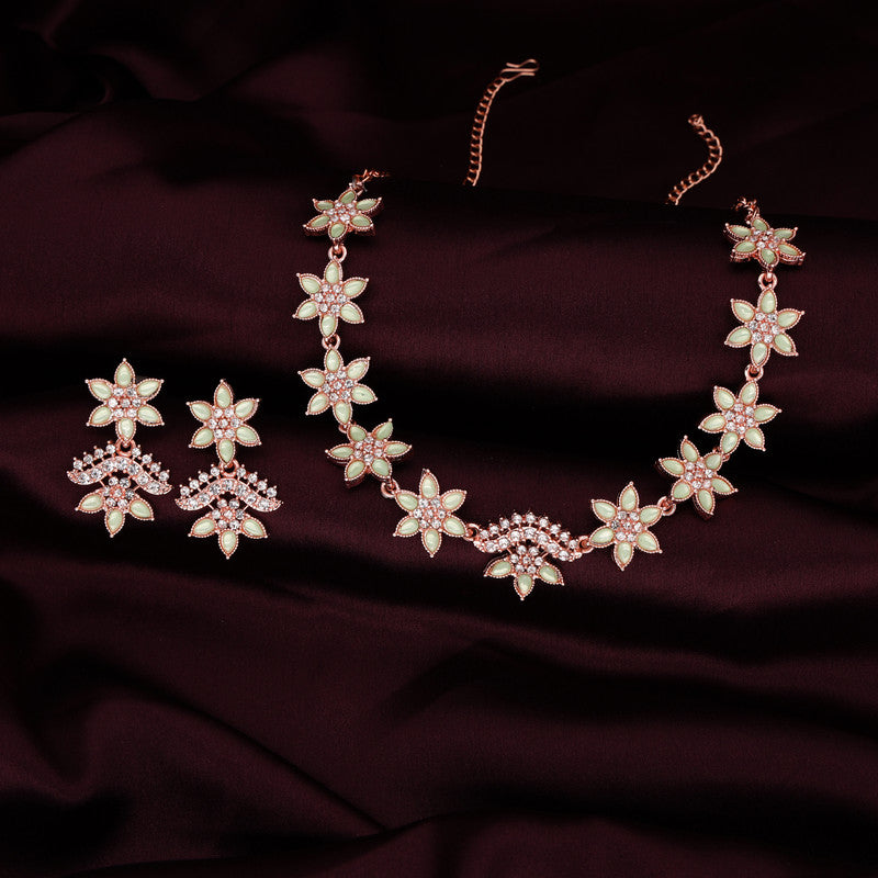 Tehzeeb Creations Sea Green Colour Star Design Stone Studded Necklace With Earrings - Distacart