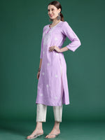 Thumbnail for Indo Era Purple Embroidered Straight Kurta - Distacart
