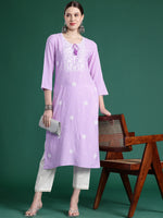 Thumbnail for Indo Era Purple Embroidered Straight Kurta - Distacart