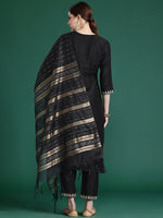 Thumbnail for Indo Era Black Embroidered Straight Kurta Trousers With Dupatta set - Distacart