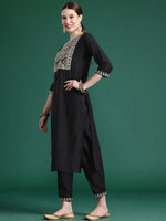 Thumbnail for Indo Era Black Embroidered Straight Kurta Trousers With Dupatta set - Distacart