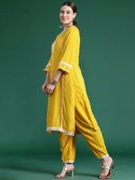 Thumbnail for Indo Era Yellow Embroidered Straight Kurta Trousers With Dupatta set - Distacart