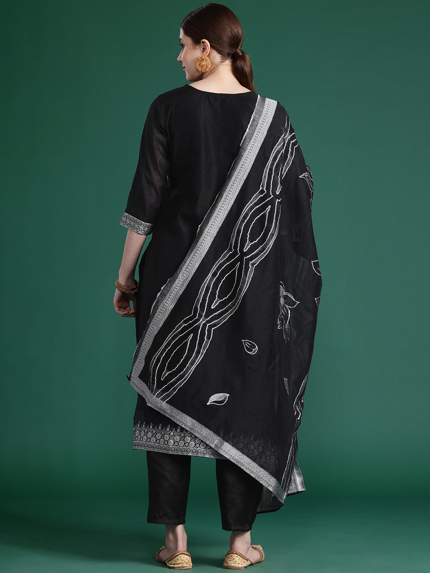 Indo Era Black Woven Design Straight Kurta Trousers set - Distacart