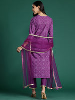 Thumbnail for Indo Era Purple Embroidered Straight Kurta Trousers With Dupatta set - Distacart