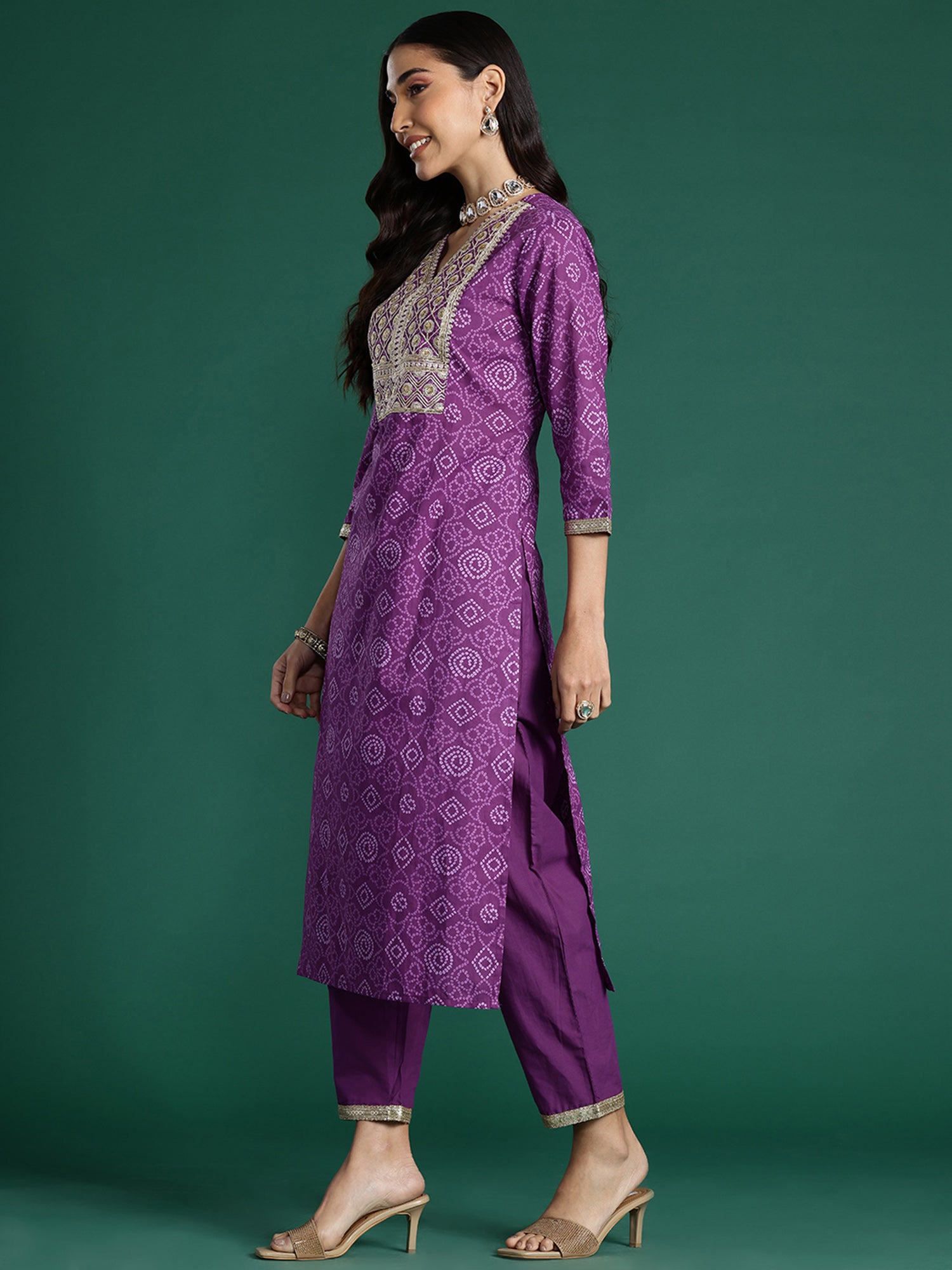 Indo Era Purple Embroidered Straight Kurta Trousers With Dupatta set - Distacart